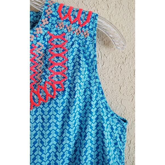 J CREW Women 2 Embroidered Top Sleeveless Tassel Tie Front Keyhole Turquoise 34" - Picture 5 of 7